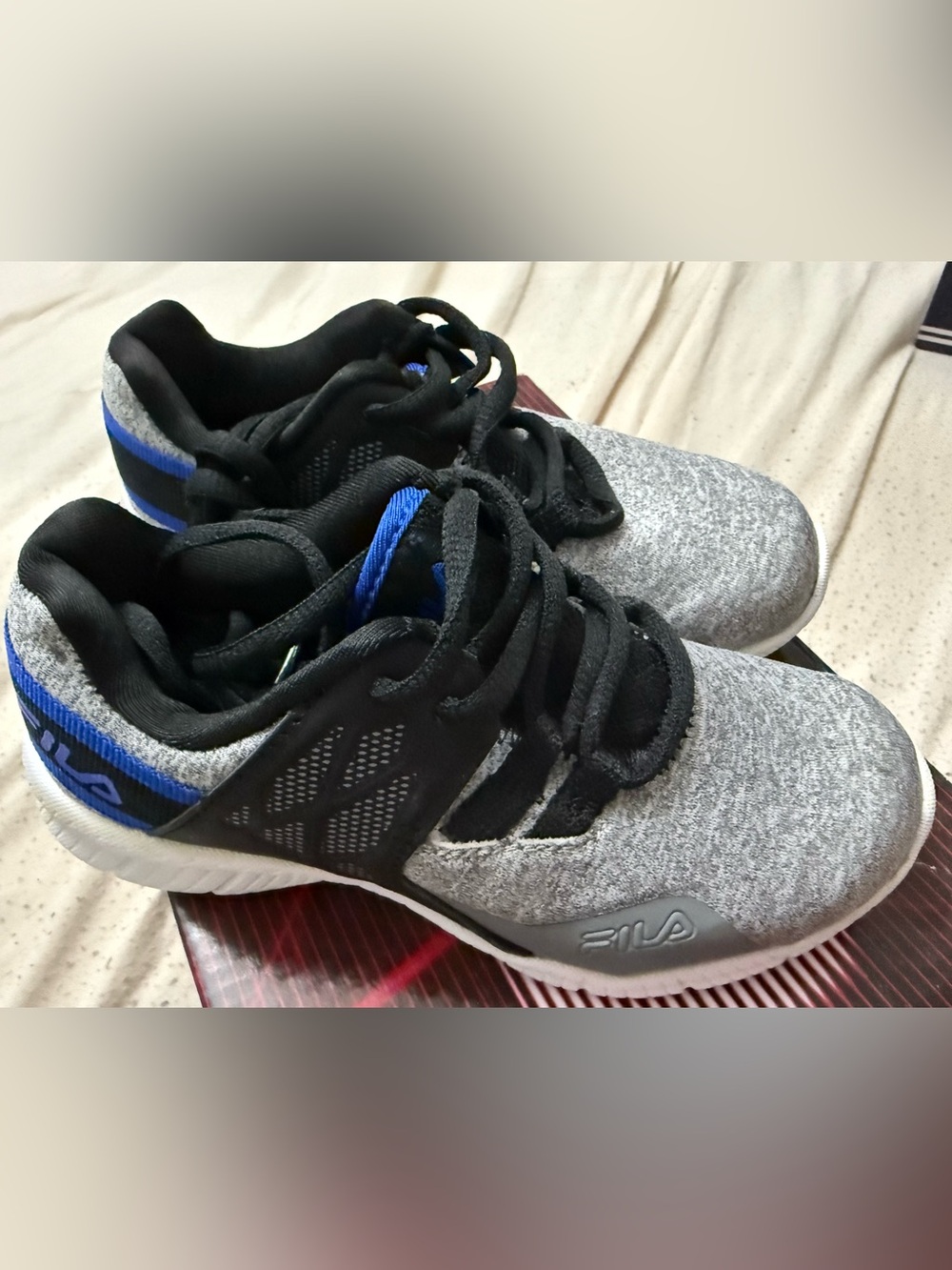Fila Gray, Black & Blue Knit Running Shoes